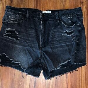Distressed Black Denim Shorts